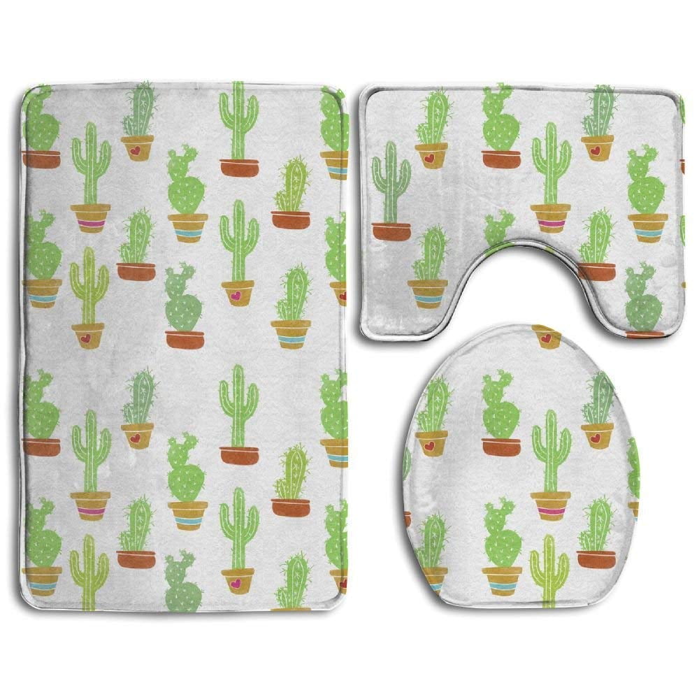 Gohao Cactus 3 Piece Bathroom Rugs Set Bath Rug Contour Mat And Toilet Lid Cover Walmart Com Walmart Com