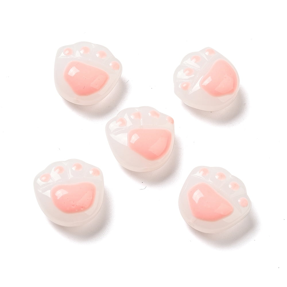 Opaque Glass Beads Cat Claw Print Pink 14.5x14.5x7.8mm Hole: 1.2mm