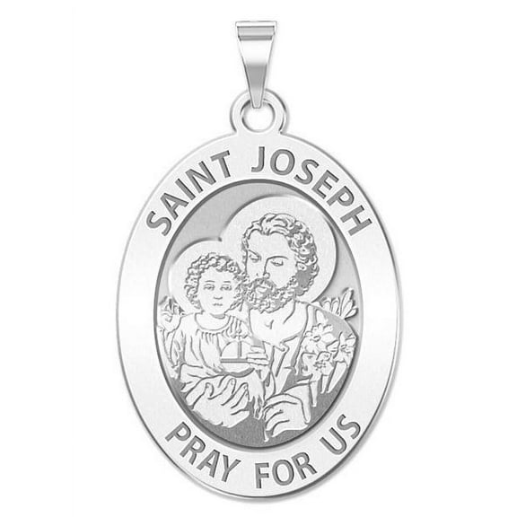 Saint Joseph Religious Oval Medal - 3/4 Inch X 1 Inch - Sterling Silver