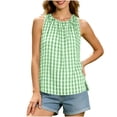 thumbnail image 2 of Gamivast Women's Plaid Tank Tops Sleeveless Casual Shirts Pleated High Neck Loose Fit Summer Blouses Lightweight Comfortable Everyday Fashion Tunic Tops for Work Green XXL, 2 of 8