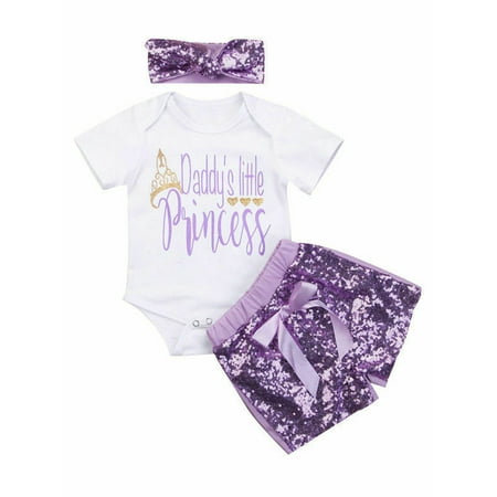

Pudcoco Baby Girls Daddy S Little Princess Outfits Tops Romper+Shorts Headband