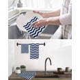 thumbnail image 5 of Navy Blue Moire Kitchen Dish Towels for Drying Dishes Set of 3, Water Ripple Stripe Farmhouse Waffle Weave Microfiber Hand Tea Bathroom Towels Quick Dry & Absorbent Towel 12x12, 5 of 7