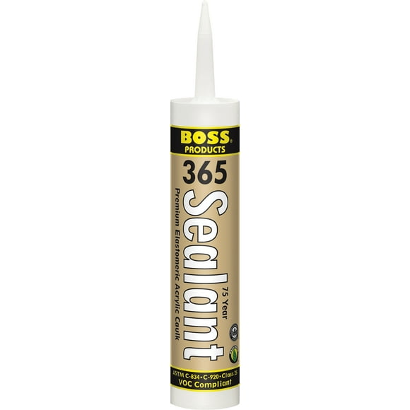 Accumetric Caulk Sealant 142348 BOSS 365; Acrylic Elastomeric Caulk; Less Than 25 Minutes Tack Free Time; Paintable; White; Single