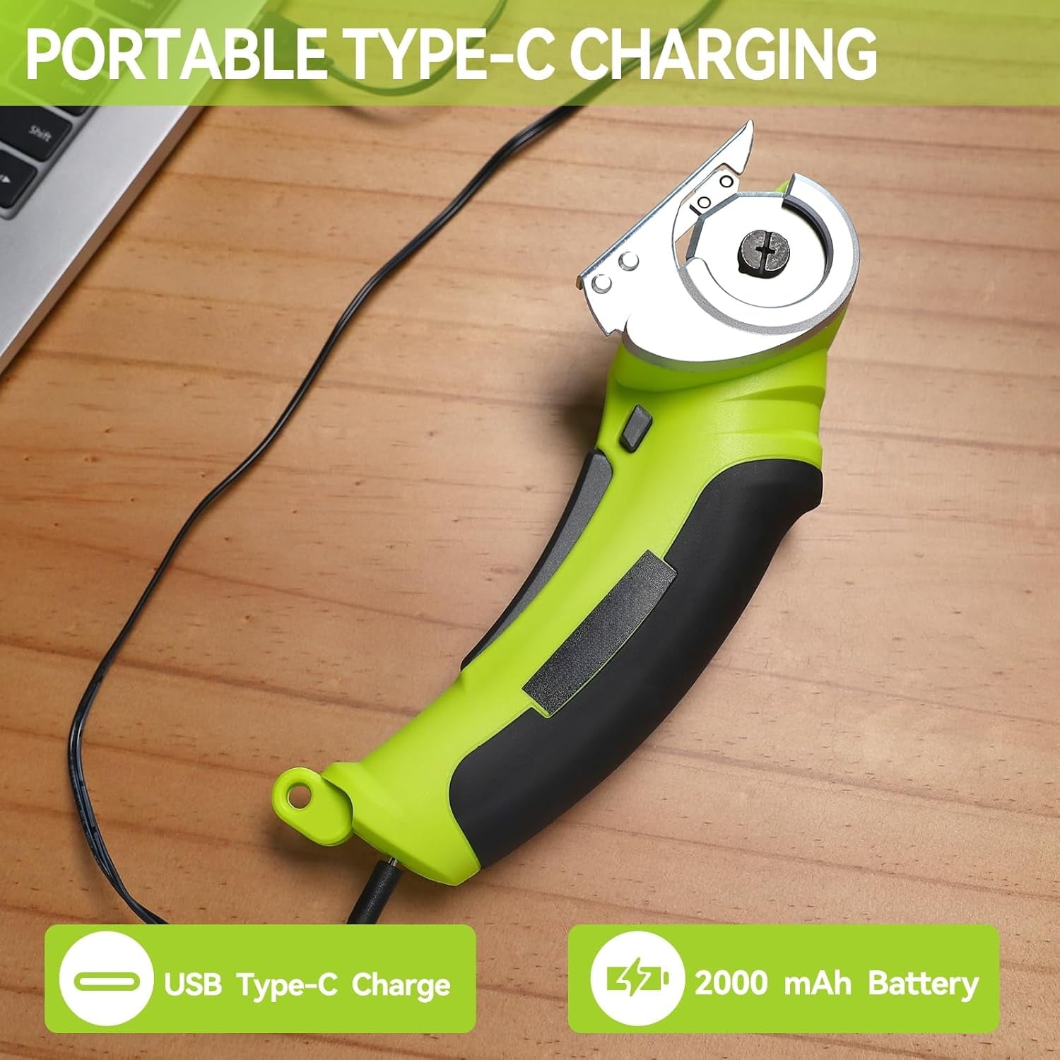 Behome Cardboard Cutter, Rechargeable Electric Box Cutter with 2 Blades&Safety Lock, Electric Scissors for Leather Carpet Plastic Cutting, Green