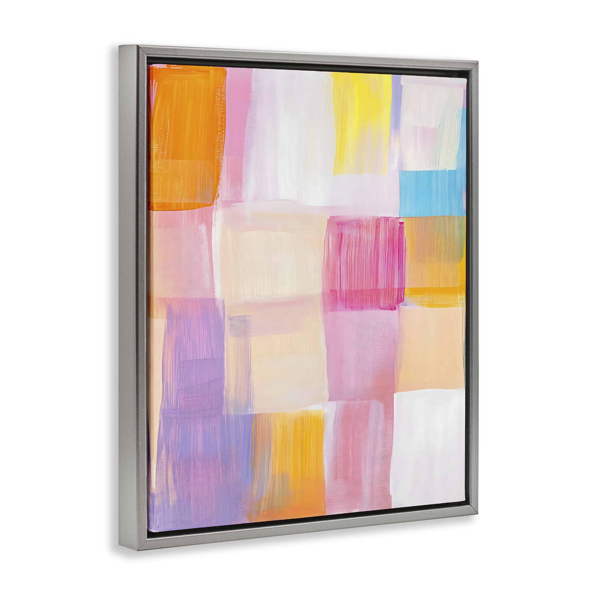 Stupell Industries Abstract Grid Brushstrokes Gray Framed Floater Canvas Wall Art, design by The Prints Vibe