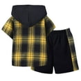 thumbnail image 4 of Quealent Boys Clothes Hoodie Plaid Patchwork Button Down Short-sleeve Shirt + Sweatpants Fall Winter Kids Boys 2Pcs Outfits Sets Yellow for Size 2-3 Years, 4 of 8