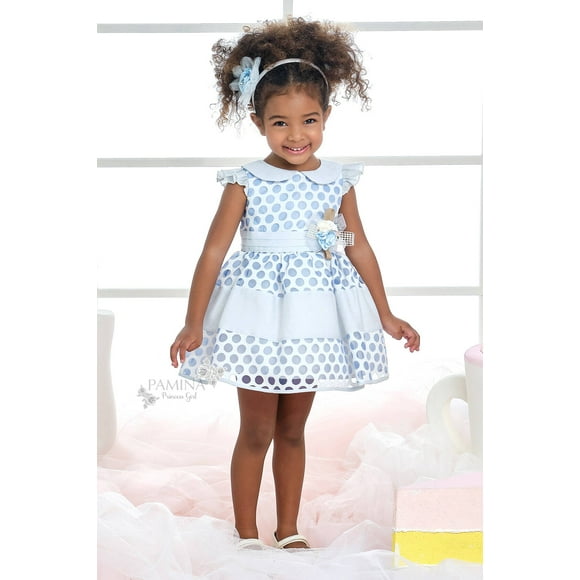 Baby Girl Blue Polka-Dot Party Dress in Sizes 9-36 months