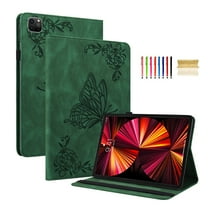 Feishell Smart Cover for Apple iPad Pro 11-inch 4th 3rd 2nd 1st Gen Air 5 4 10.9-inch,Shockproof Butterfly & Flower Embossed Pattern PU Leather Folio Flip Card Slots Case with Auto Wake Sleep,Green