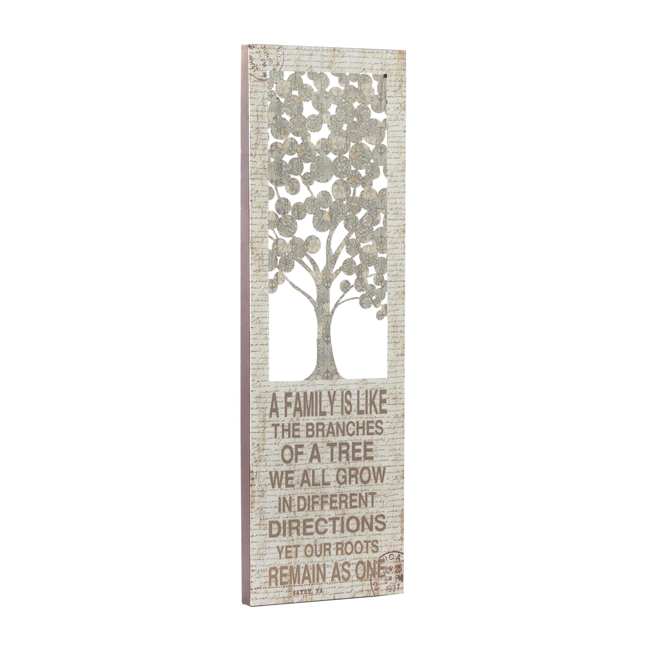 DecMode Farmhouse Wood Tree and Inspirational Quotes Designed Wall Décor with Glossy Beige Finish, 12"W x 36"H