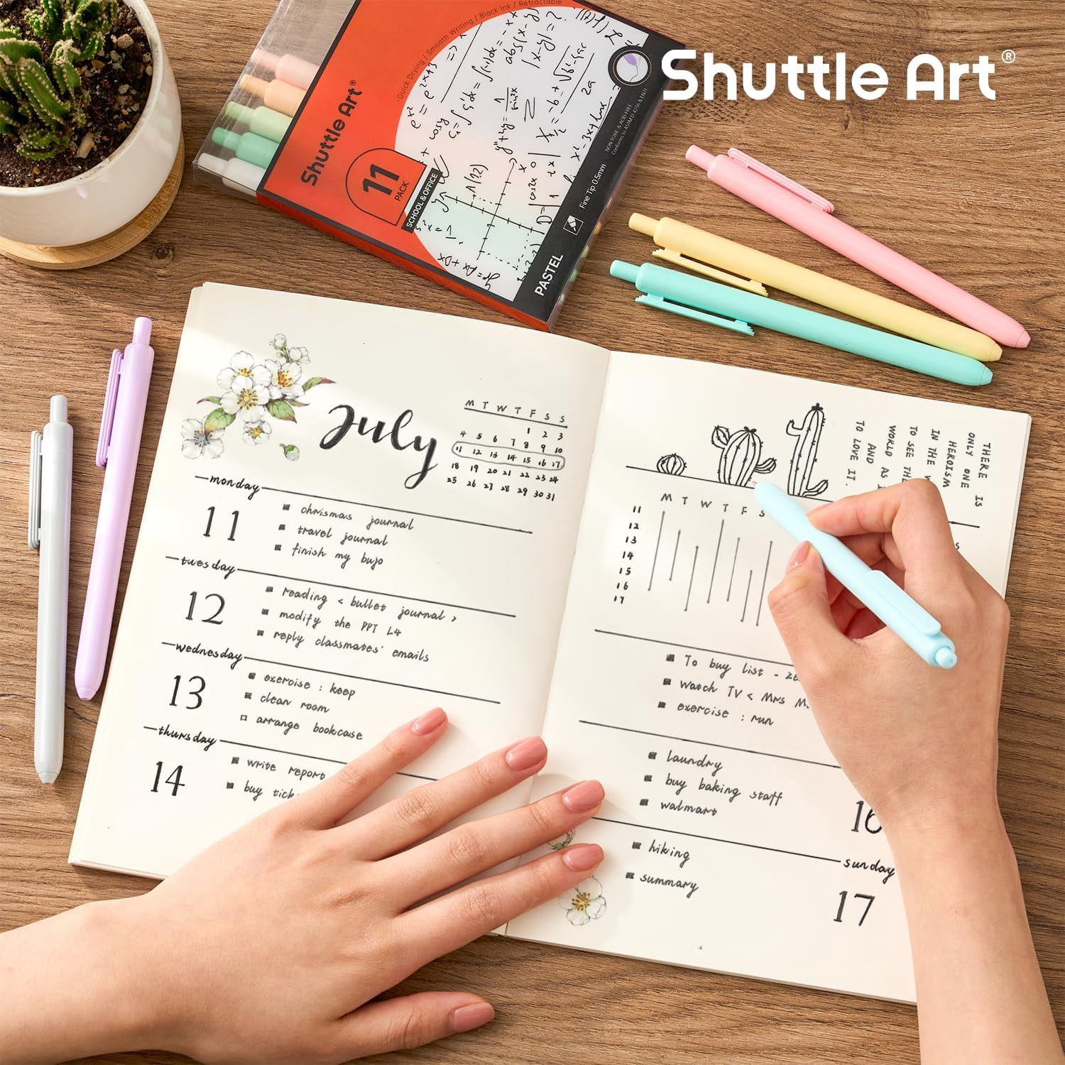 (3 pack) Retractable Pastel Gel Ink Pens, Shuttle Art 11 Pack Black Ink Pens, Cute Pens 0.5mm Fine Point for Writing Journaling Taking Notes