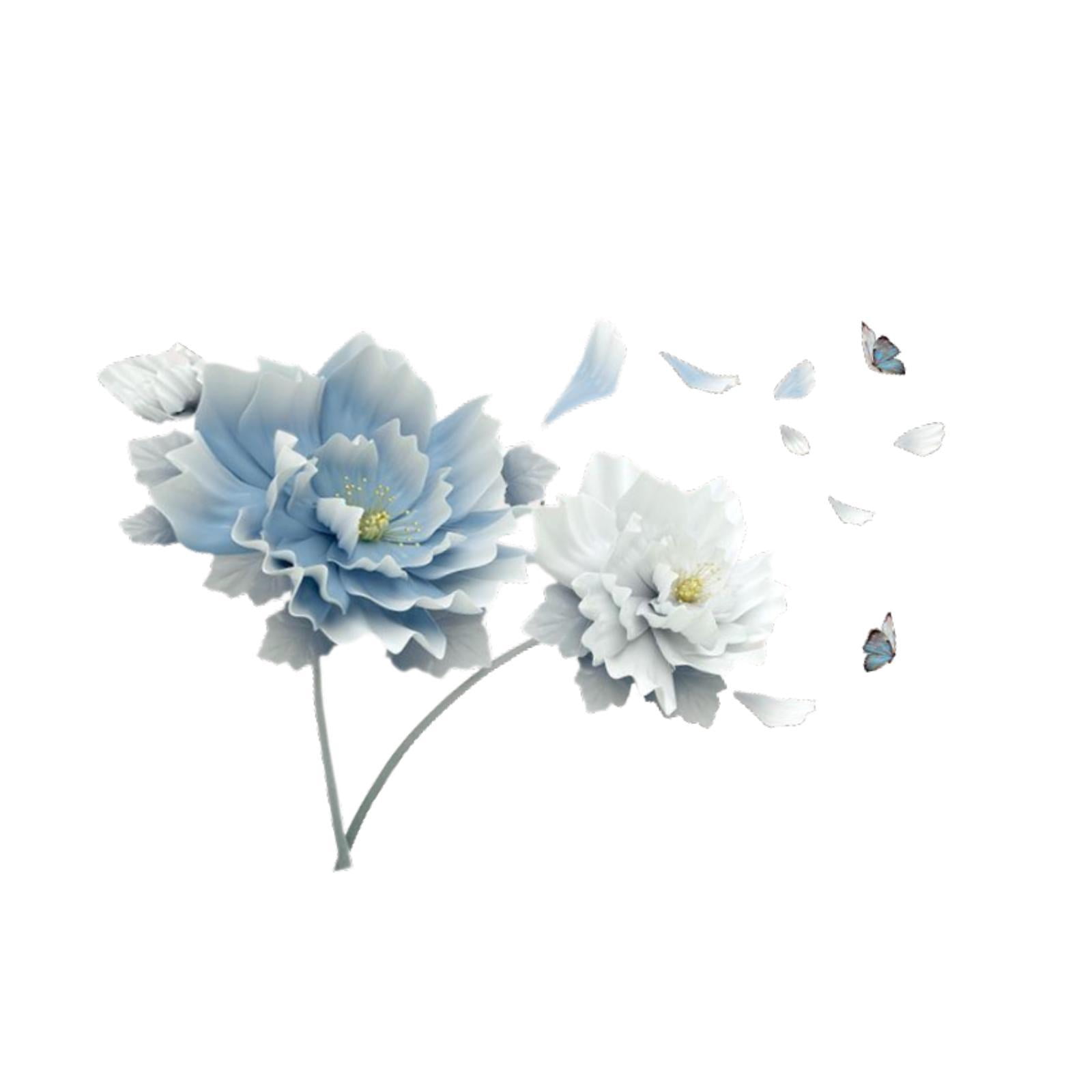 TISHITA Wall Decal Murals Vintage PVC, Removable Wall Sticker Wall Art Decor for Corridor Office Room, Home Decoration Blue White Flowers