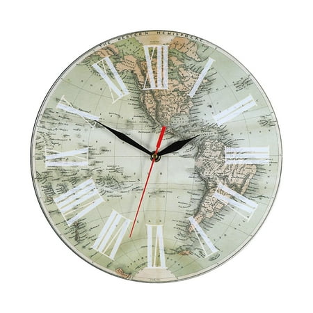 kowaku Old World Map 12 " Wall Clock Non Ticking Battery Operated with Hanging Hole on The Back photo kowaku Old World Map 12 " Wall Clock Non Ticking Battery Operated with Hanging Hole on The Back