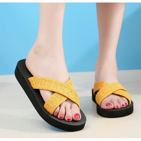 

Cathalem Fashion Women Beach Slip On Casual Open Toe Non Slip Wedges Breathable Slippers Shoes Sandals Women Fuzzy Slippers Yellow 8