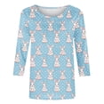 thumbnail image 5 of Jinhomg Women's Easter Day Shirt 2025 Trendy Rabbit Printed Tunic Tops Casual Comfy 3/4 Length Sleeve Crew Neck Spring Holiday Blouses Seasonal Sale Light Blue XXXXL, 5 of 6