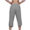 thumbnail image 4 of ZVNAΖH Mens Cotton Linen Capri Pants Light Loose 3/4 Long Shorts Casual Drawstring Elastic Waist Straight Leg Cropped Pants with Pockets, 4 of 4