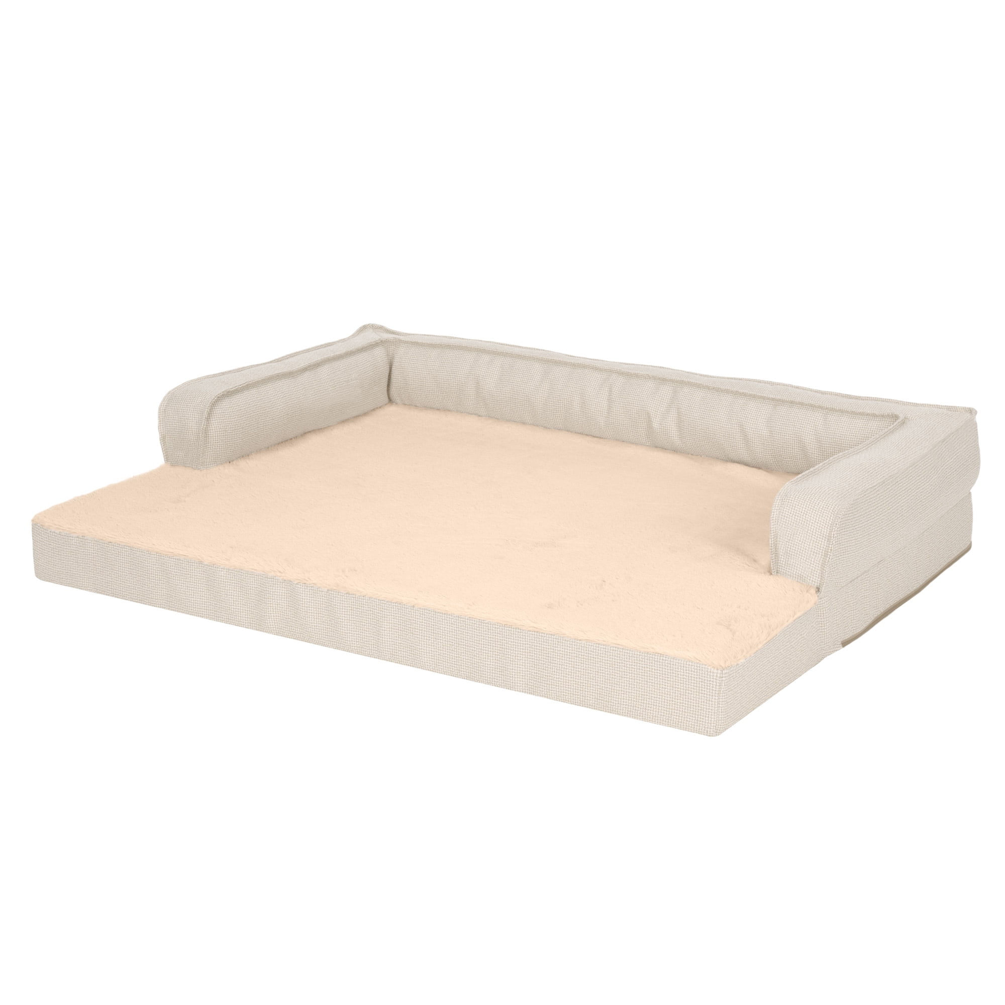 FurHaven Pet Products Plush & Decor Check Comfy Couch Orthopedic Pet Bed for Dogs & Cats - Wheat, Large