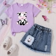 thumbnail image 2 of TOWED22 Girls Summer 2 Piece Outfits Short Sleeve Butterfly Print Tops and Denim Jean Skirt Sets Kids Tracksuits 3-7 Years(O,4-5 Y), 2 of 3