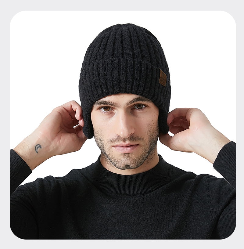 Winter Beanie with Earflap for Men Women, Warm Knit Soft Hat, Outdoor Beanie Unisex Caps Gifts for Men Women