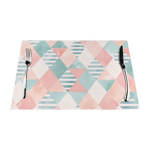 XMXT 1 Pcs Woven Placemats, Watercolor Triangle Mosaic Print Stain Resistant Anti-Skid Placemat for Kitchen Table, 12 x 18 inches
