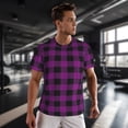 thumbnail image 3 of Wukai Purple Black Plaid Print Men's Short-Sleeved Mesh T-Shirt,Quick-Dry Short Sleeve Workout T-Shirt-Medium, 3 of 8
