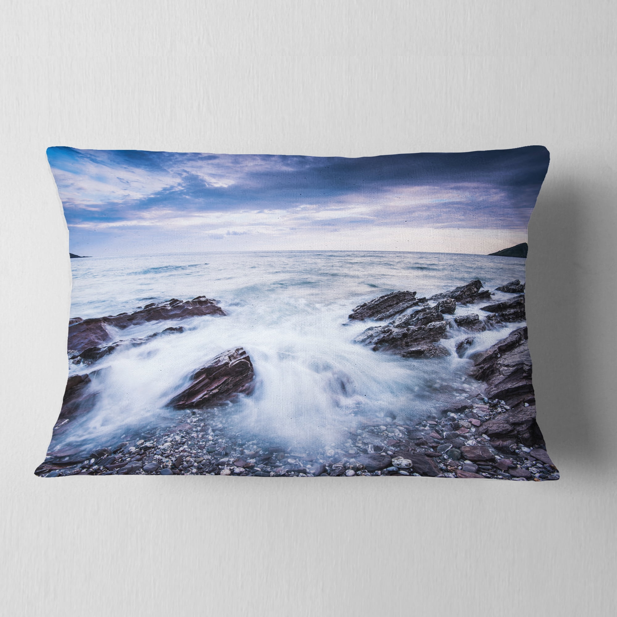 Designart Waves Crashing At Beach - Seascape Throw Pillow - 12x20