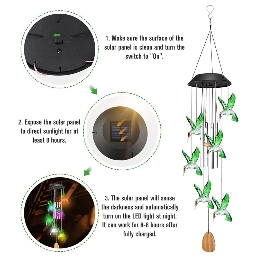 Wind Chimes, Hummingbird Solar Wind Chime Lights, Waterproof for Outside, Patio, Garden