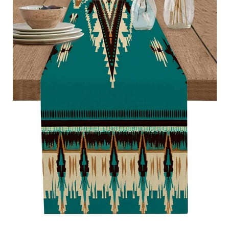 

Green Southwestern Table Runner Vintage Boho Ethnic Geometric Tablerunners 13 x 90 Inch Table Decorations Tabletop Scarf for Summer Gathering Holiday Farmhouse Kitchen Dining Decor