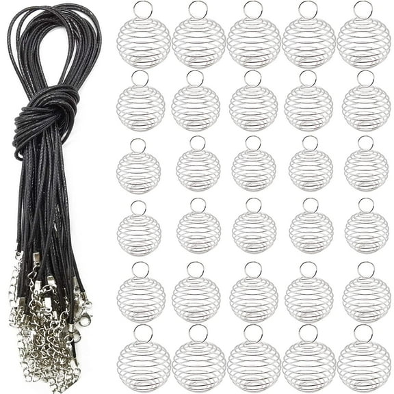 60PCS Spiral Bead Cages Pendants with 60PCS Chains, 4 Sizes Silver Plated Spiral Stone Holder Necklace Cage Pendants for Necklaces Jewelry Making (8mm,14mm,20mm,25mm)