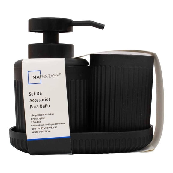 Set de Accesorios Mainstays para baño de Plástico Negro 3 Piezas