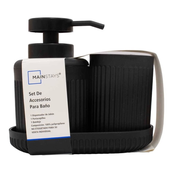 Set de Accesorios Mainstays para baño de Plástico Negro 3 Piezas