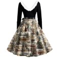 thumbnail image 5 of Women's Fashion Round Neck Casual Slim Christmas Printed Long Sleeve Dresses, V-Neck, Plush Christmas Tree Print, Audrey Dress, Retro Style, Party Wear,Khaki,L, 5 of 5