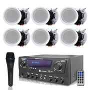 Technical Pro 1000 Watts Professional Bluetooth Receiver with Portable Microphone and (Qty 6) 5.25� Ceiling Wall Mount