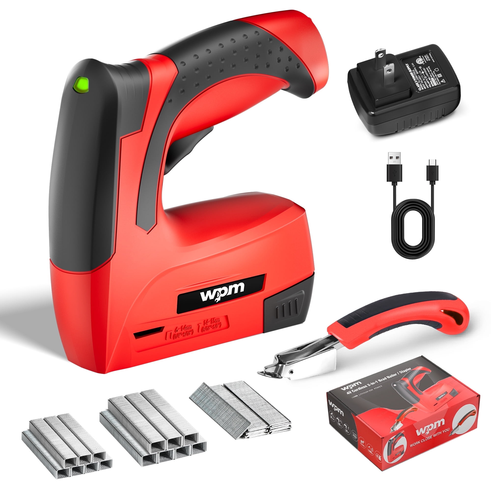 WPM Electric Staple Gun, 3 in 1 Cordless Staple Gun for Wood, 4V Rechargeable Staple Gun Kit w/ 1500 Staples Nails, Staple Remover & Fast Charger for Crafts, DIY, Decoration