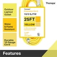 thumbnail image 4 of Thonapa Rallonge de 25 Pi 10 Gauge, Rallonge Extérieure Robuste et Résistante aux Intempéries 10 AWG 25 Pieds, SJTW Fiche Éclairée à 3 Broches Câble Jaune 10/3 15 Amp, Idéal pour Grands Électroménagers et Outils de Jardin, 4 of 4