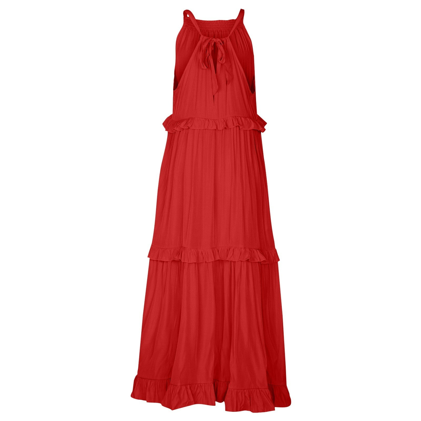 Mohiass Solid Color Halter Ruffle Maxi Dress for Women Sleeveless Casual 2024 Ruched Long Dress Red M Mohiass Solid Color Halter Ruffle Maxi Dress for Women Sleeveless Casual 2024 Ruched Long Dress Red M