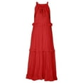 thumbnail image 4 of Mohiass Solid Color Halter Ruffle Maxi Dress for Women Sleeveless Casual 2024 Ruched Long Dress Red 2XL, 4 of 9