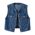 thumbnail image 2 of ThriftyPlait Women Stand Collar Denim Vest Plus Size Slim Fit Sleeveless Metal Button Jean Flap Chest Pocket Waistcoat Casual Layering Outerwear, 2 of 6