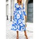 thumbnail image 4 of Vestido PRETTYGARDEN Azul Blanco Acuarela Cuello en V Manga Larga, 4 of 9