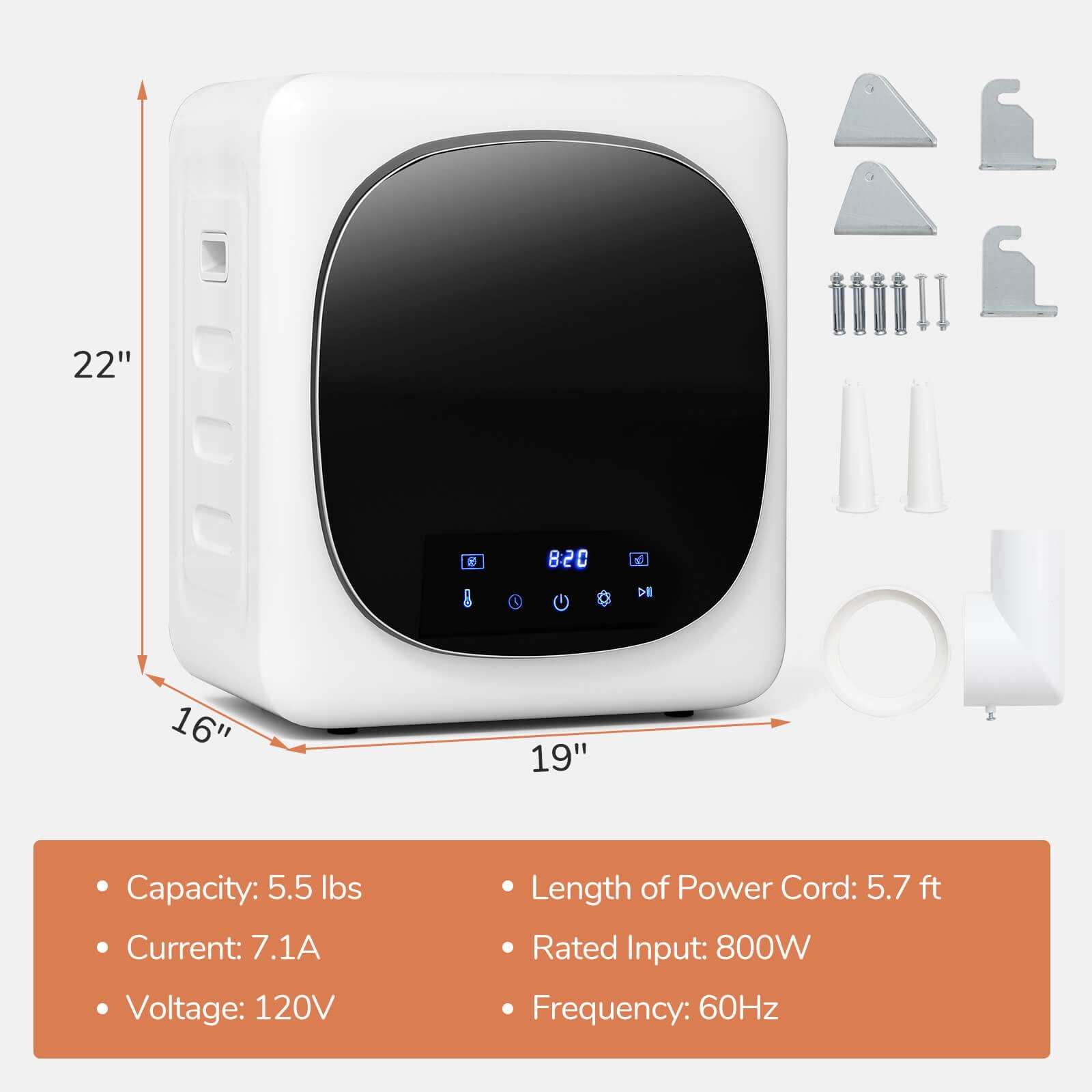 Costway 1.5 cu.ft Compact Drying Machine with Stainless Steel Tub & LED Touch Panel