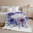 thumbnail image 2 of Throw Blanket for Couch Purple Rose Soft Fleece Flannel Blankets Cozy Lightweight Blanket for Home Sofa Living Room Watercolor Wreath Bed Throws 40" x 50", 2 of 9