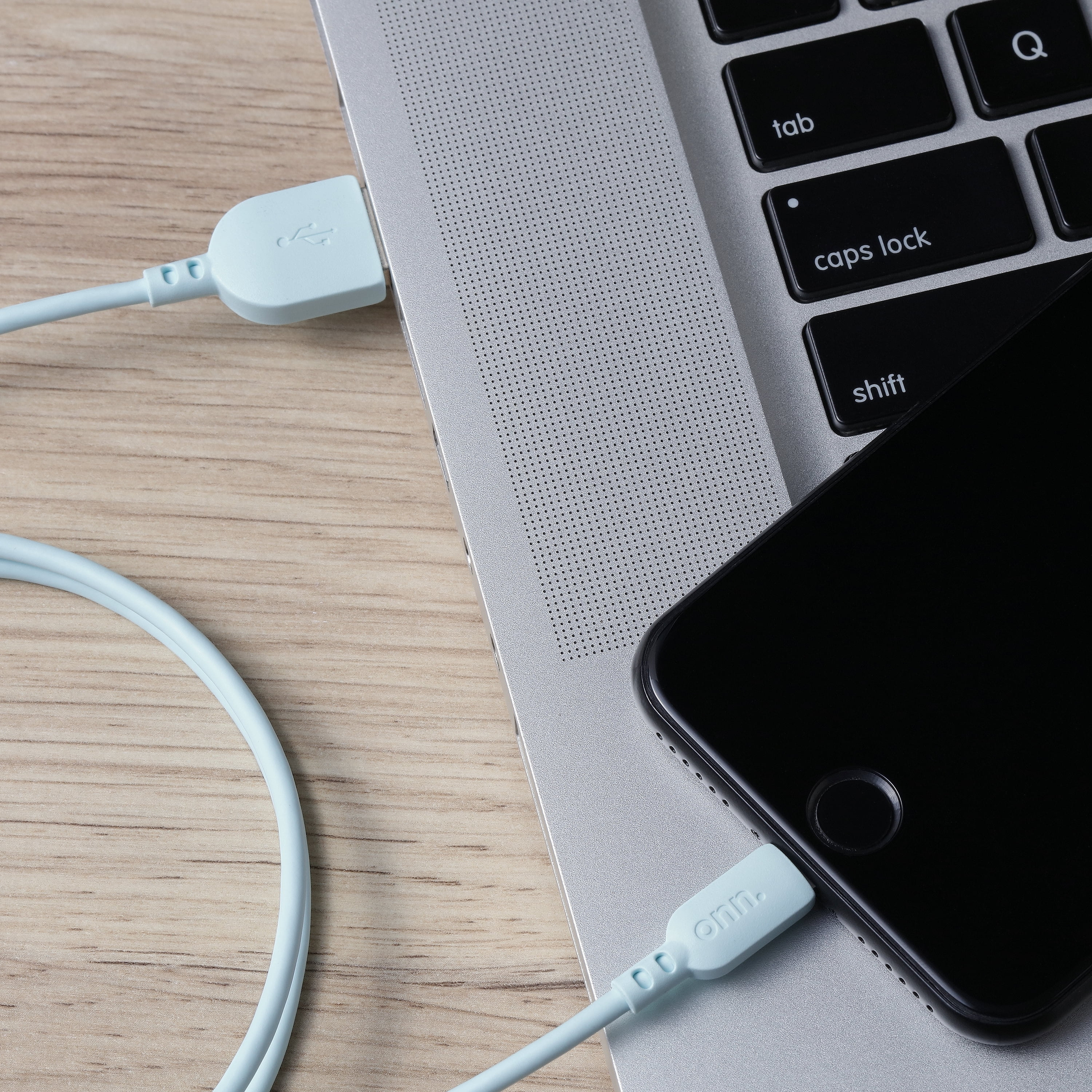 onn. 3' Lightning to USB Cable, Aqua