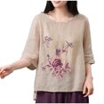 thumbnail image 2 of Pisexur Hauts pour Femmes, Blouses pour Femmes Habillées Décontractées à la Mode Pull Décontracté Imprimé Manches Courtes Col Rond Rose,m, 2 of 2