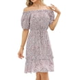 thumbnail image 3 of GymChoice Floral Boho Summer Dress For Women,Short Sleeve Dresses Off The Shoulder Waist Elastic A Line Casual Flowy Dresses, 3 of 7