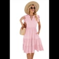 thumbnail image 2 of Vestido de Verano para Mujer, con Mangas con Volantes y Escote en V, Midi, Rosa, Talla XL, 2 of 6