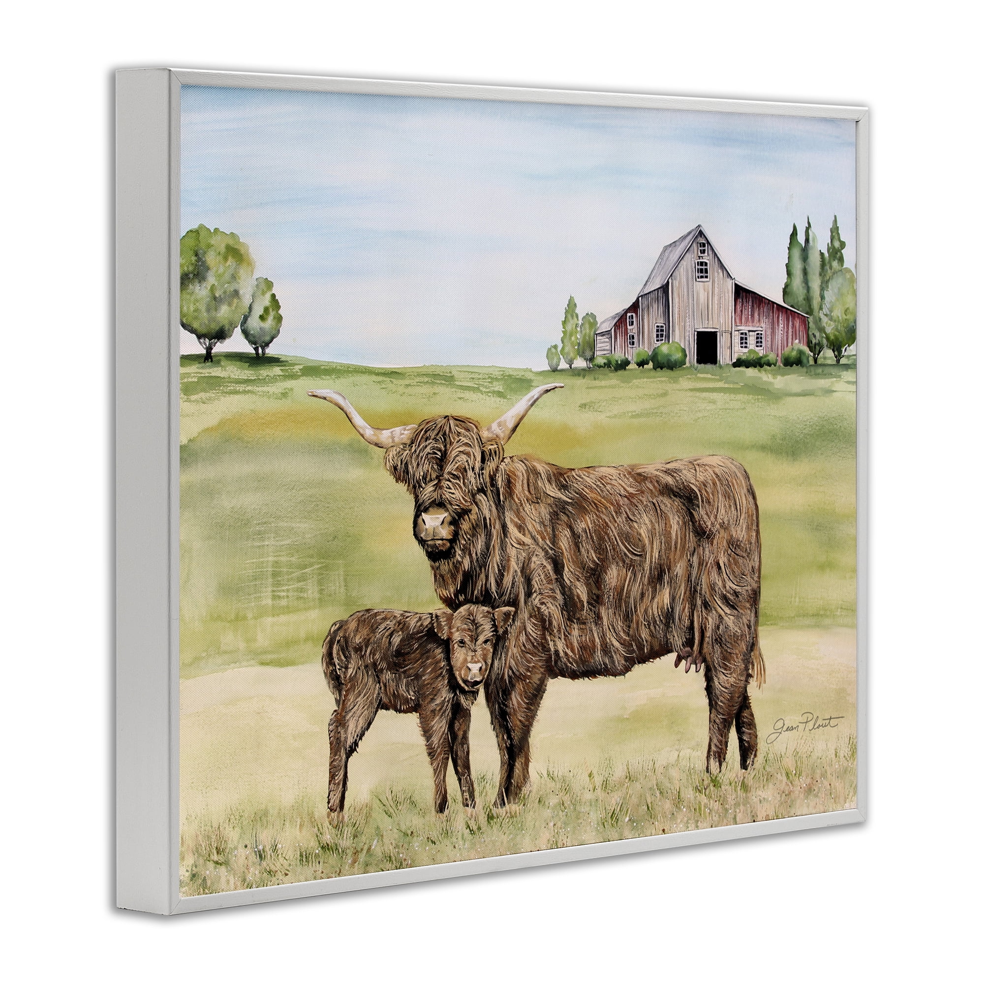 Highland Cow And Calf White Framed Giclee Art, design by Jean Plout