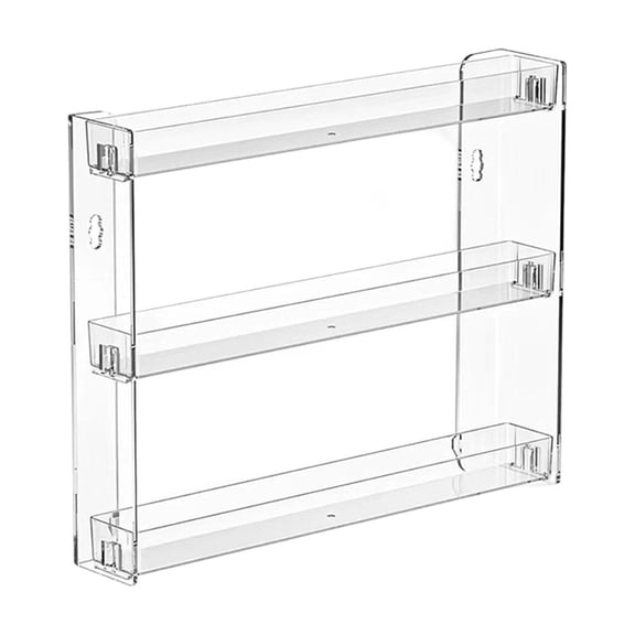 3 Tier Clear Acrylic Wall Mount Storage Rack Cabinet Door Spice Organizer Pantry Door Vertical Space Saving Kitchen Condiment Shelf(Clear-40cm)