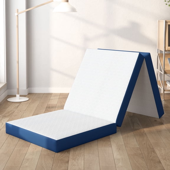4 Inch Gel Memory Foam Mattress Single Size, Portable Tri-Folding Mattress With Washable Cover, For Guest Bed, Camping, Travel, Dormitory,White