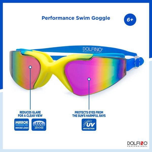 Lunettes de natation Dolfino Pro Edge Youth Watersport - Bleu / Jaune