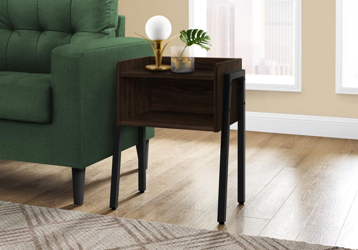 Monarch Specialties Accent Table, Side, End, Nightstand, Lamp, Living Room, Bedroom, Laminate, Black Metal, Contemporary