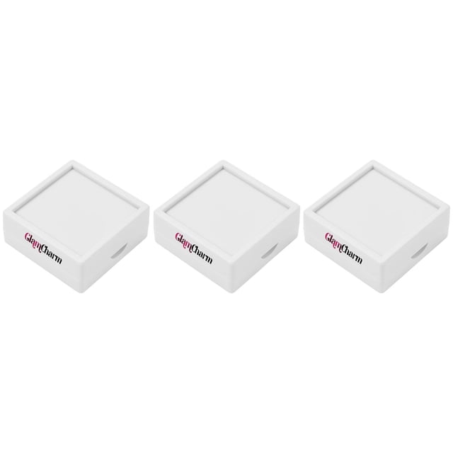 Caja para Charms GlamWhite4 3Pzas Blanco 4x4x1.7 Plástico Interior Terciopelo Joyero con Logo.